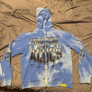 Blue Graphic Zip-Up Sweater